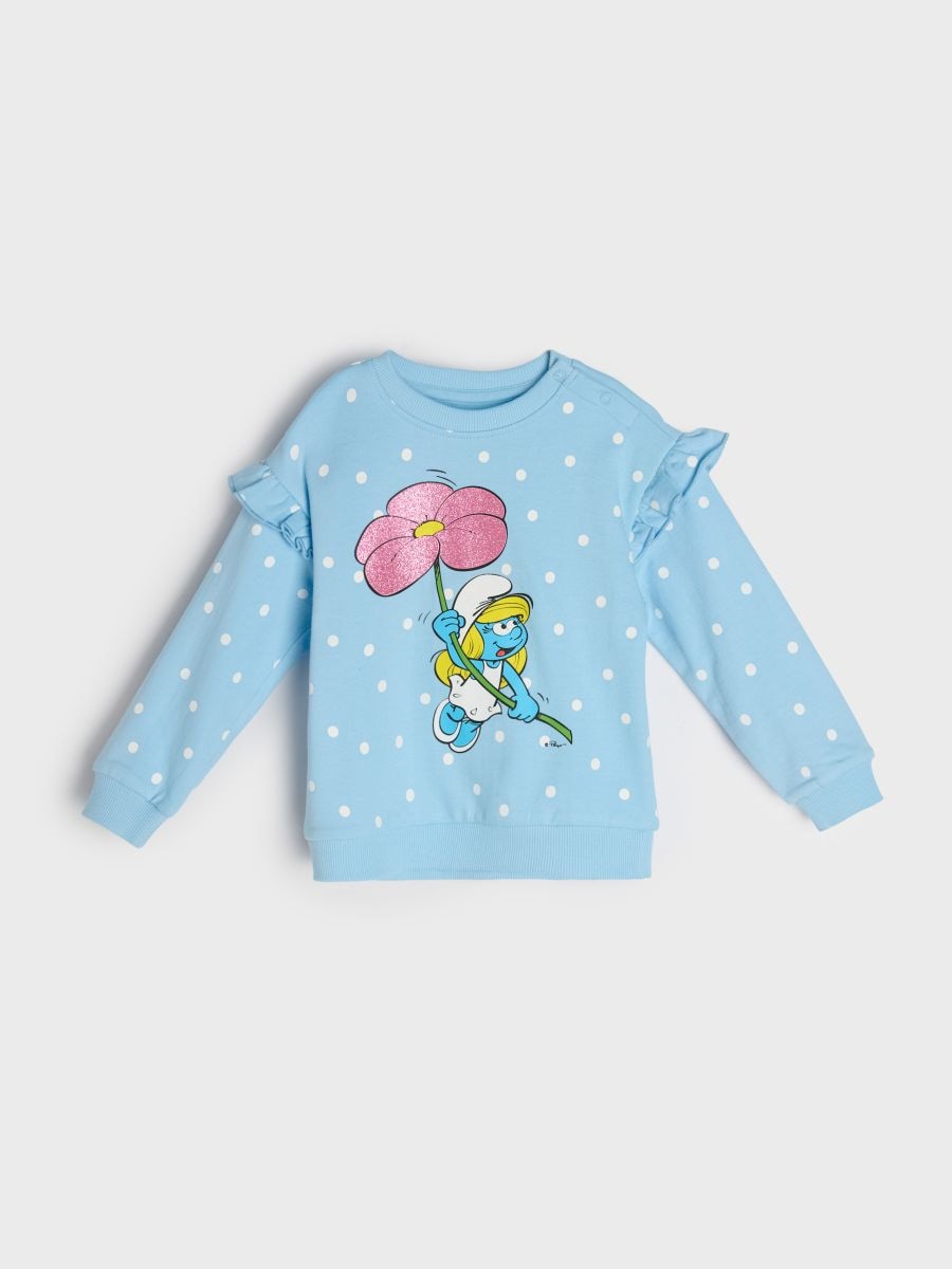 Bluza crewneck z falbanami The Smurfs - niebieski - SINSAY