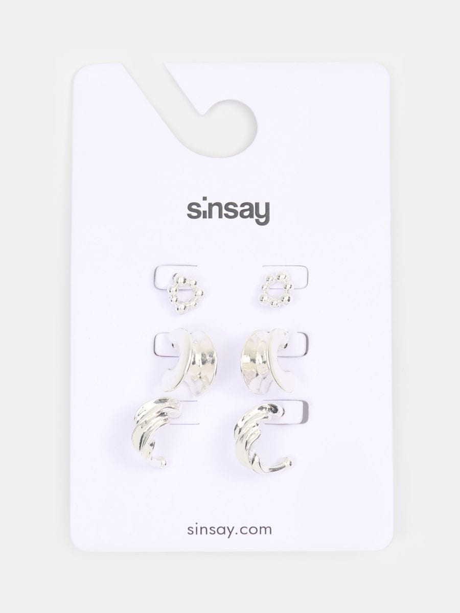 Sada 3 párů náušnic - sříbrná - SINSAY