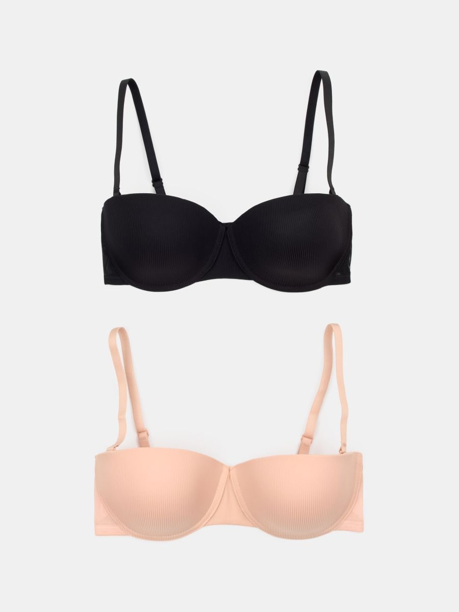 Prążkowane biustonosze balkonetki 2 pack - wielobarwny - SINSAY