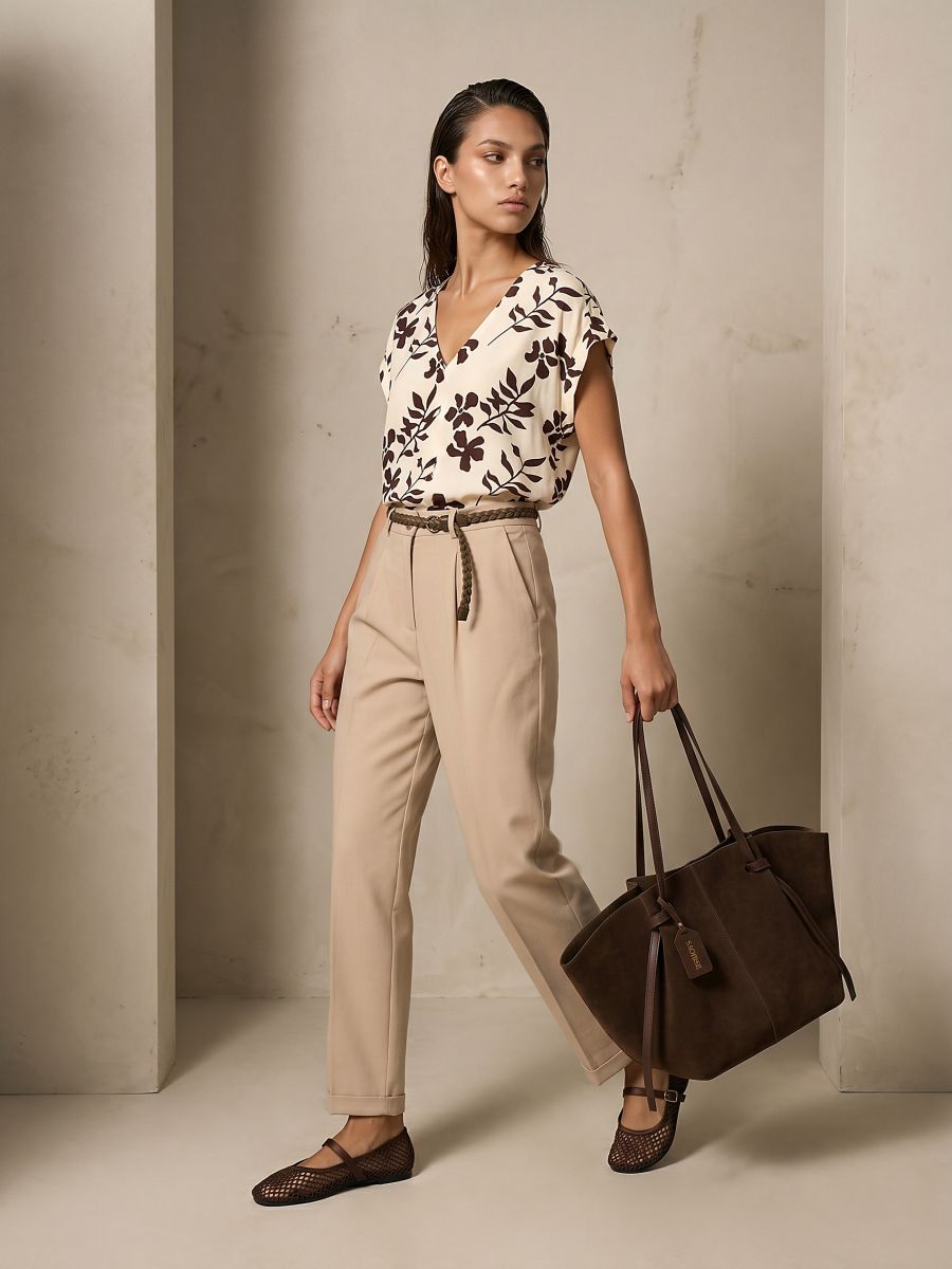 Pantaloni tip carrot din vâscoză cu amestec de in cu curea împletită Pantaloni tip carrot din vâscoză cu amestec de in cu curea împletită - nude - SINSAY