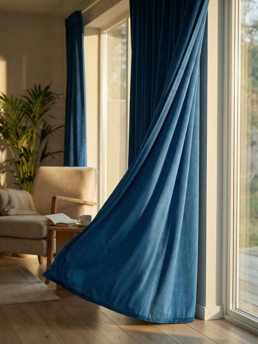 Draperie din catifea cu bandă de prindere Draperie din catifea cu bandă de prindere - indigo - SINSAY
