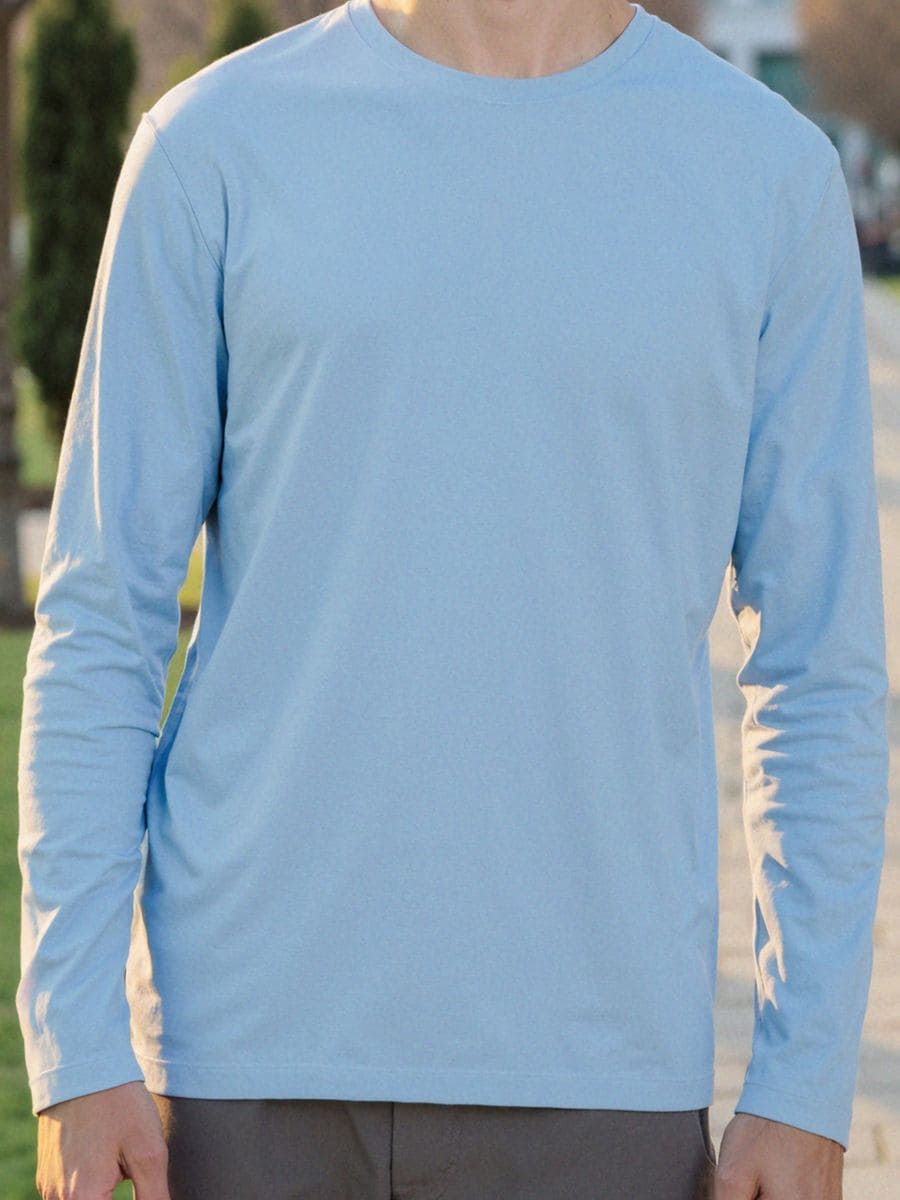 Tricou din bumbac, cu mânecă lungă - albastru-pal - SINSAY