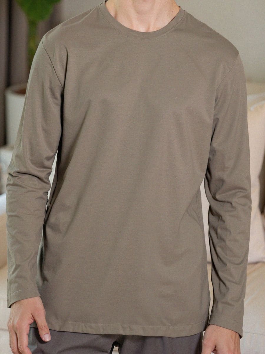 Tricou din bumbac, cu mânecă lungă - gri-maroniu - SINSAY