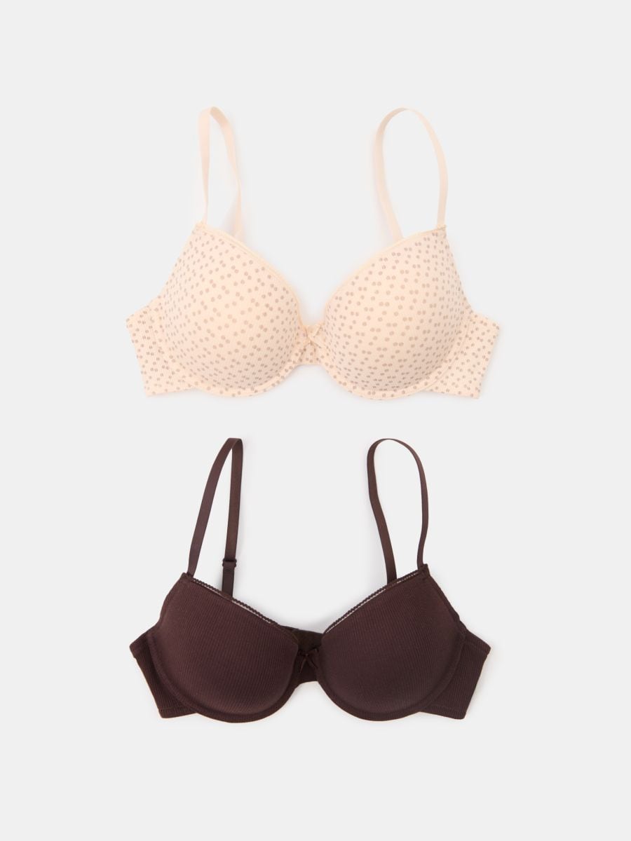 Prążkowane usztywniane biustonosze 2 pack - wielobarwny - SINSAY