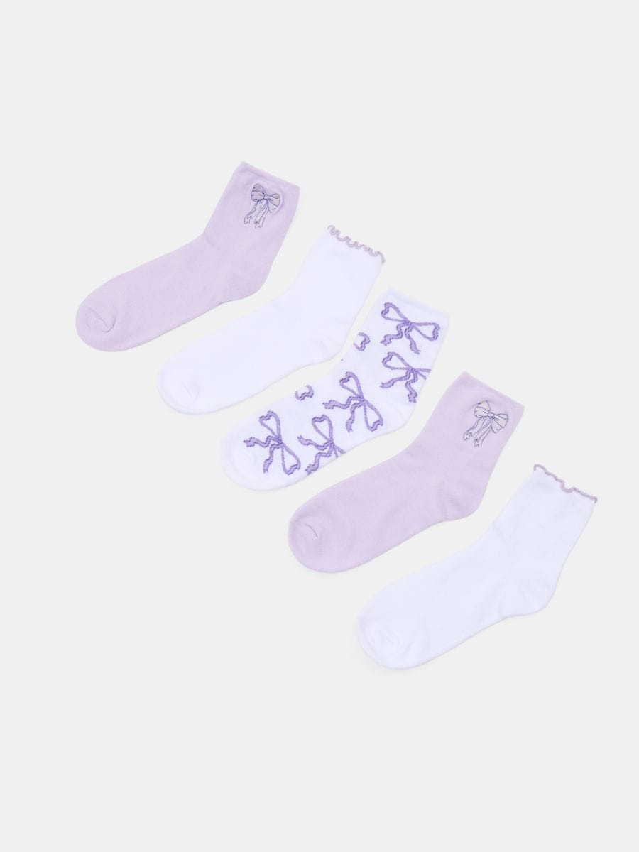 Skarpety z motywem kokardki 5 pack - fioletowy - SINSAY