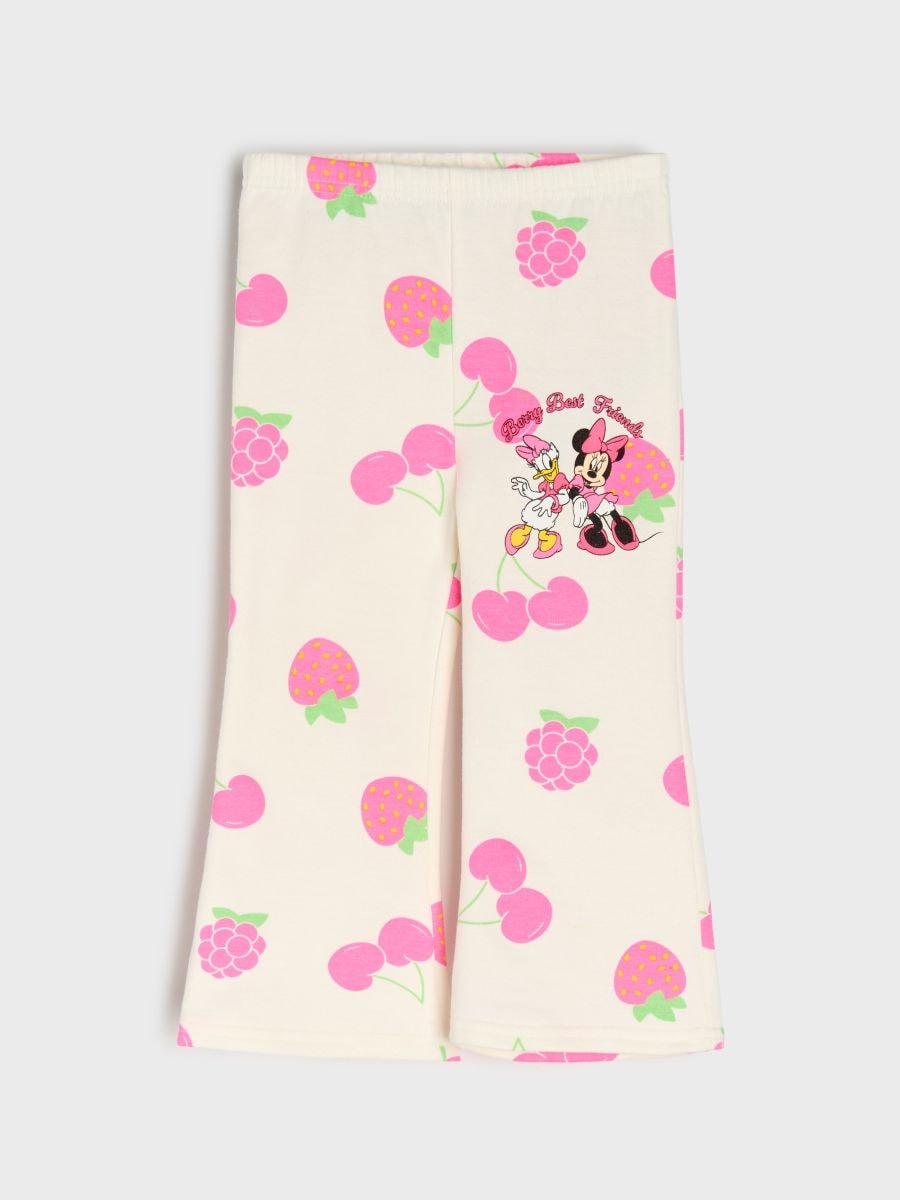 Bawełniane spodnie flare z nadrukiem Minnie Mouse Bawełniane spodnie flare z nadrukiem Minnie Mouse - kremowy - SINSAY