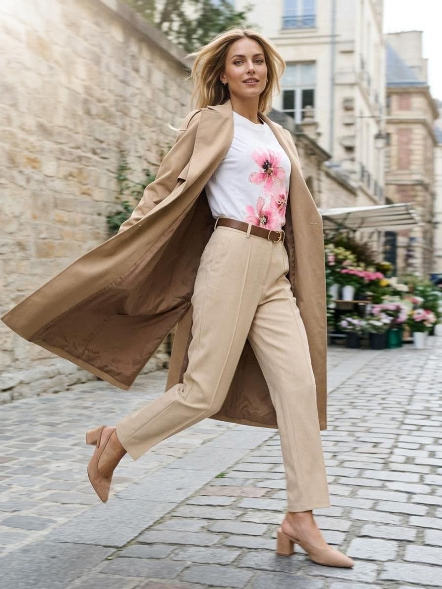 Pantaloni tip țigară cu cusătură pe margine și curea Pantaloni tip țigară cu cusătură pe margine și curea - nude - SINSAY