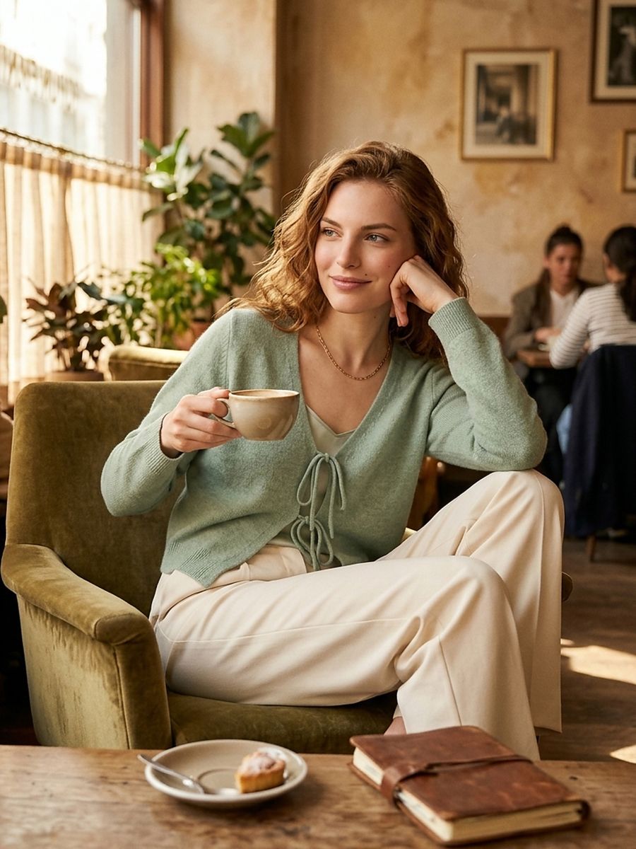 Cardigan cu șnur în față Cardigan cu șnur în față - verde-deschis - SINSAY