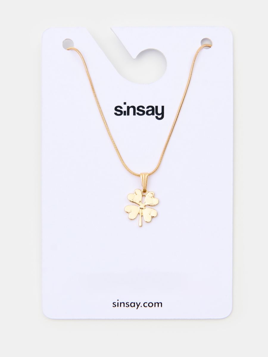 Naszyjnik z zawieszką w kształcie koniczyny - złoty - SINSAY