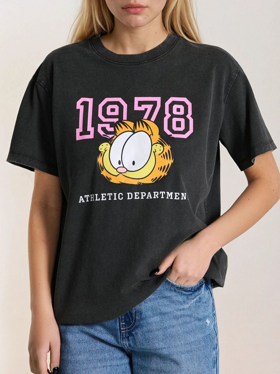 Koszulka z efektem sprania Garfield Koszulka z efektem sprania Garfield - szary - SINSAY