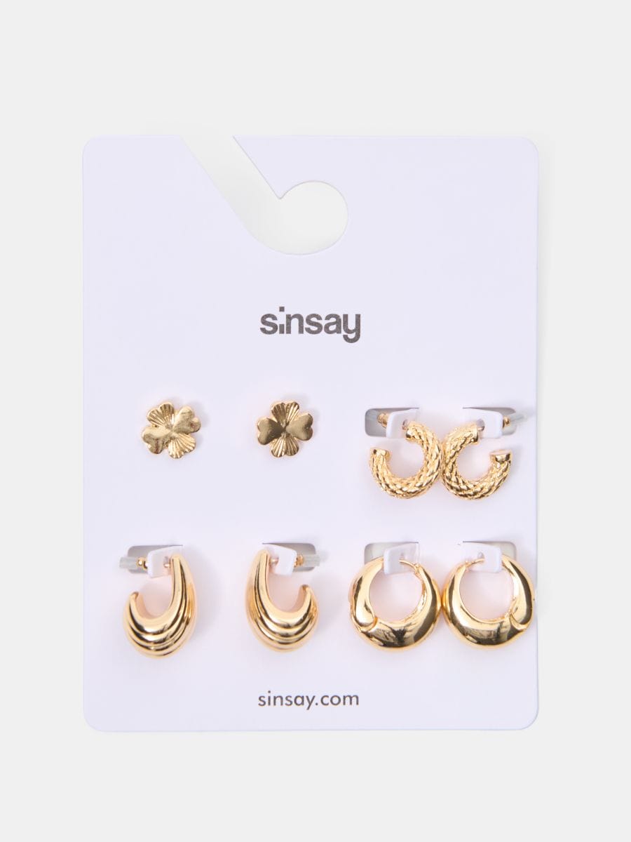 Złote kolczyki 4 pack - złoty - SINSAY