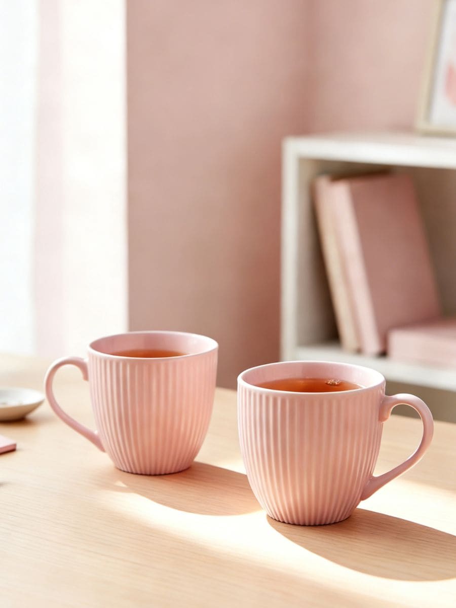 Ceramiczne ryflowane kubki z uchem 2 pack - różowy - SINSAY