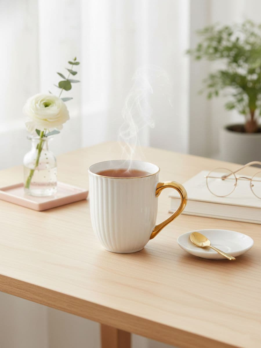 Ceramiczny kubek ze złotą obwódką i uchem Ceramiczny kubek ze złotą obwódką i uchem - biały - SINSAY