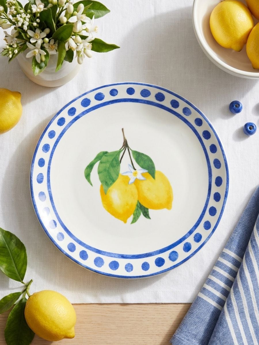 Ceramiczny talerz z nadrukiem - żółty - SINSAY