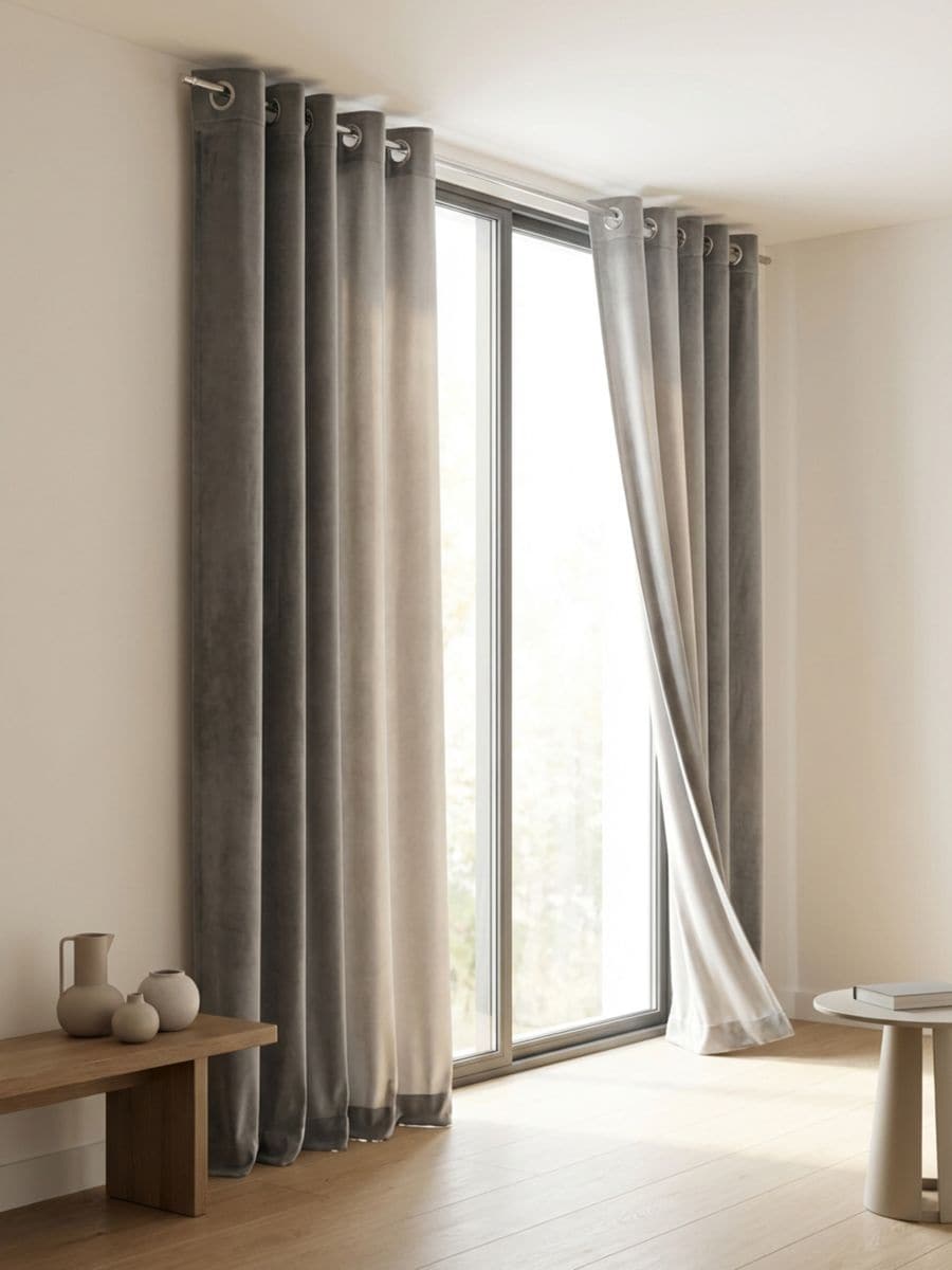 Draperie uni cu inele și finisaj velurat Draperie uni cu inele și finisaj velurat - gri-neutru - SINSAY