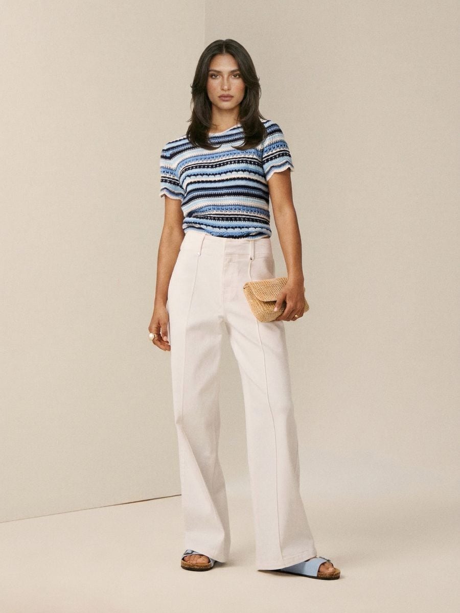 Jeansy wide leg comfort z przeszyciami Jeansy wide leg comfort z przeszyciami - biały - SINSAY