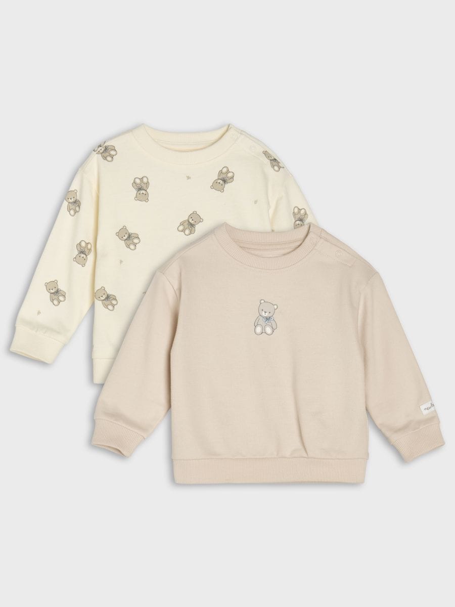 Bawełniane bluzy crewneck z nadrukiem misiów 2 pack Bawełniane bluzy crewneck z nadrukiem misiów 2 pack - kremowy - SINSAY