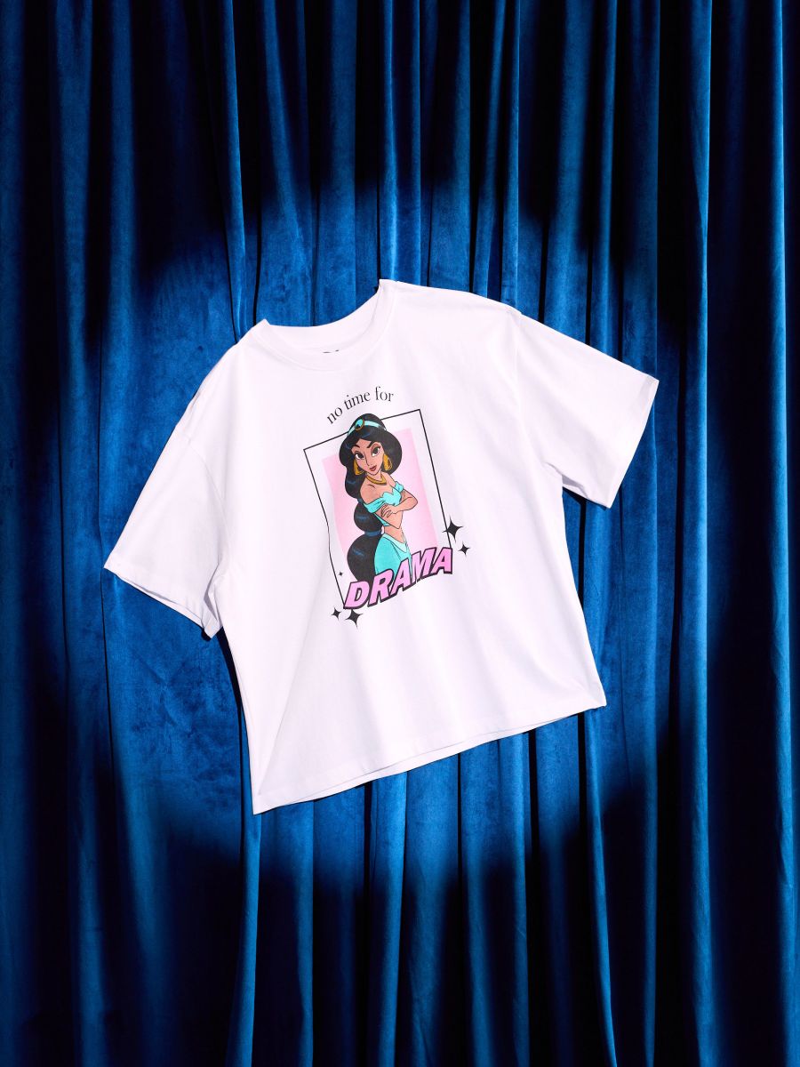 Bawełniana koszulka oversize z nadrukiem Disney Princess Bawełniana koszulka oversize z nadrukiem Disney Princess - biały - SINSAY