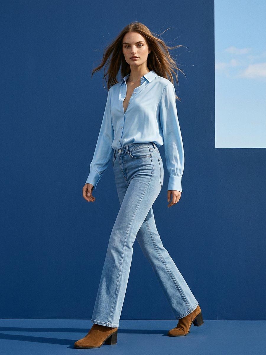 Jeansy flare mid waist - niebieski - SINSAY