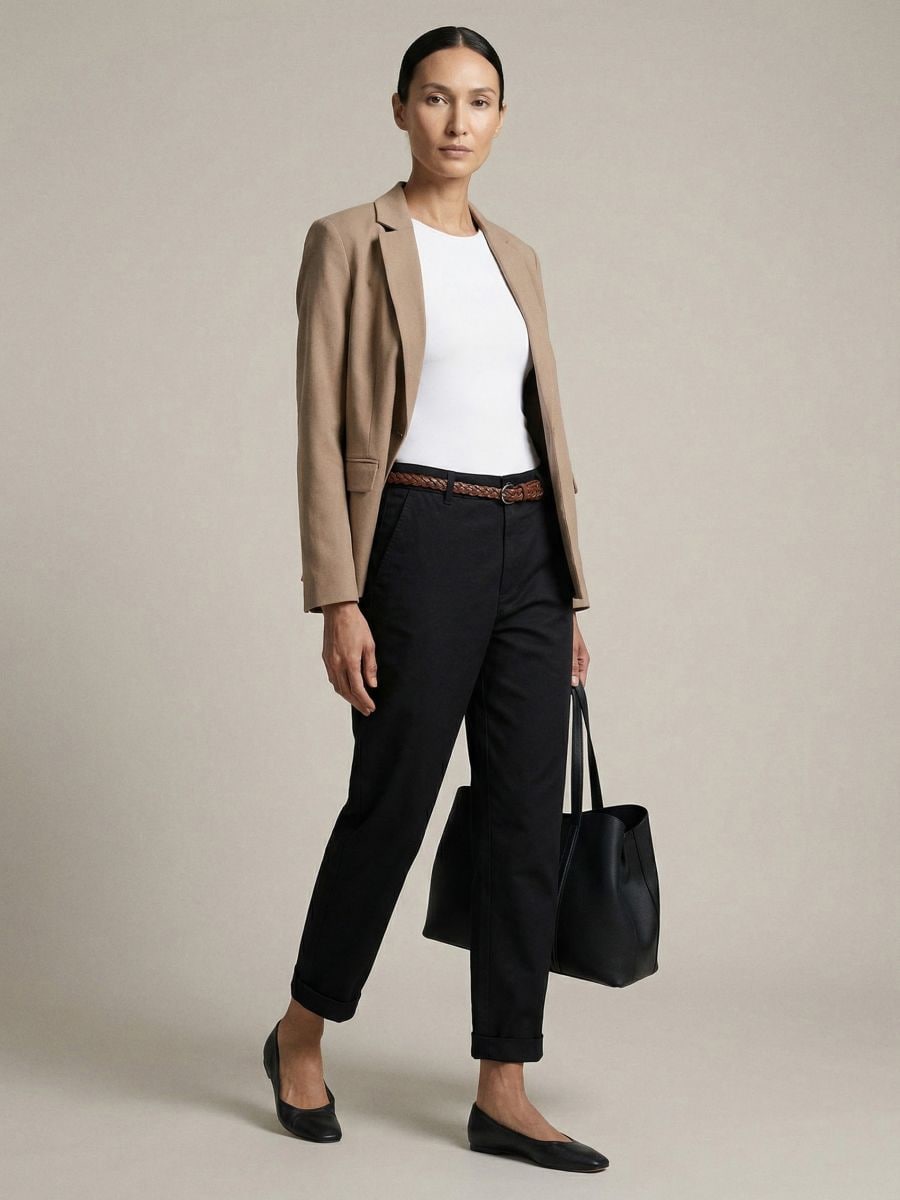 Pantaloni chino cu curea Pantaloni chino cu curea - negru - SINSAY